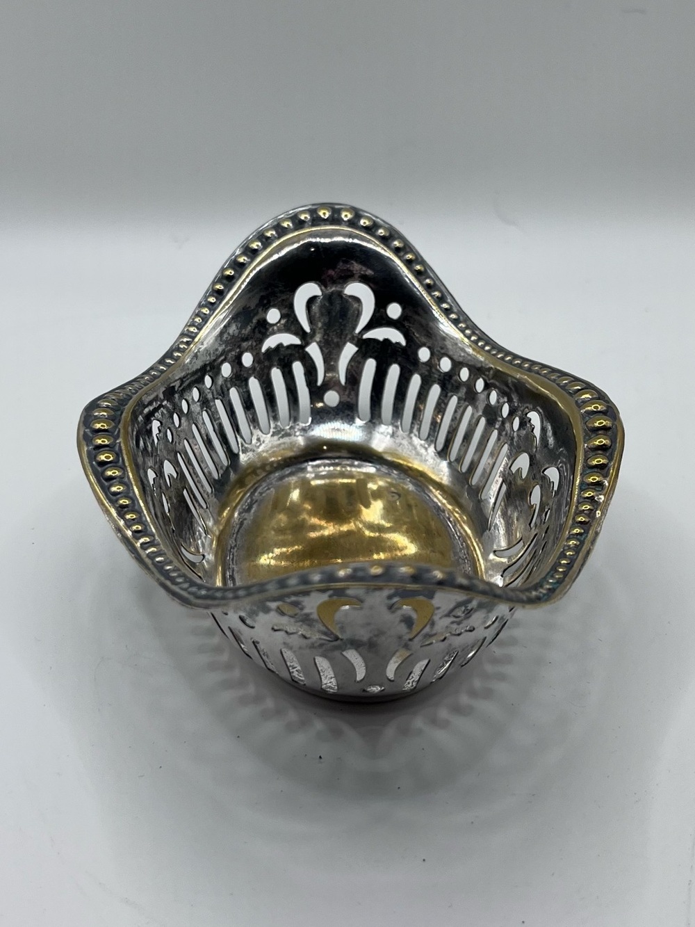 Vintage English Silver Plated Pierced Trinket Bowl Beaded Edge England